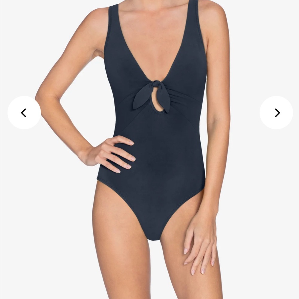 Robin Piccone Navy One-Piece Swimsuit with Keyhole Plunging V-Neck